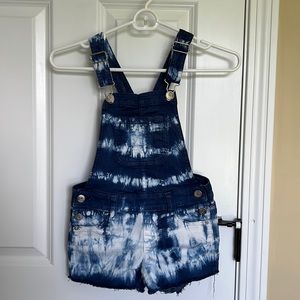 Justice Girl Tie Dey Jeans Shorts Adjustable Overalls size 7 Blue White